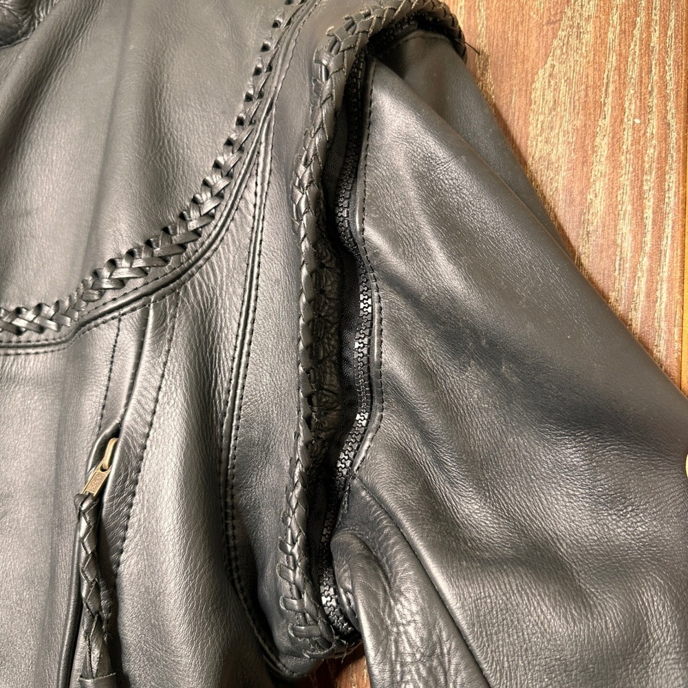 VTG NOS Western Cowboy Woven Trim Black Leather Bikercore Mens Small Streetwear - Picture 8 of 16
